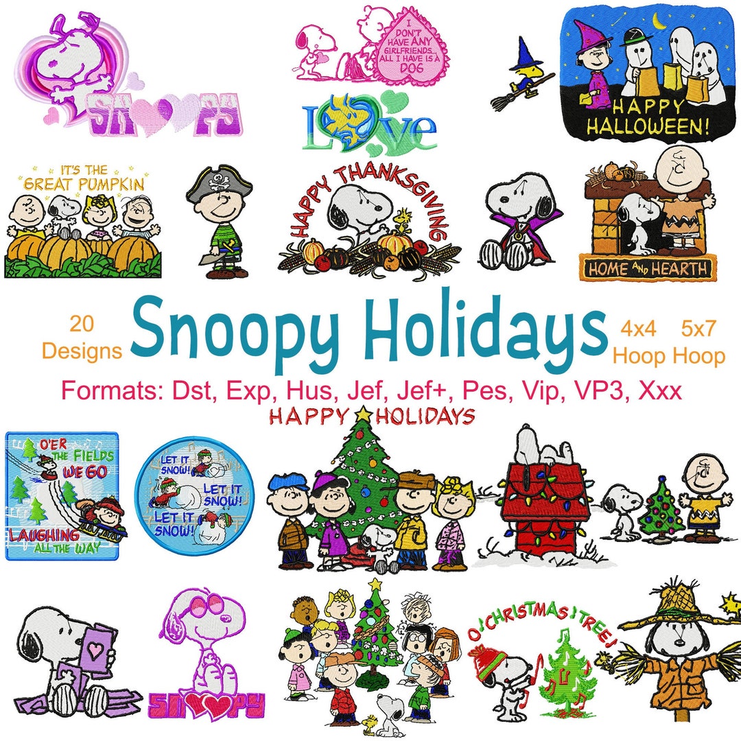 Snoopy Holidays Machine Embroidery Files 20 Designs Peanuts Etsy