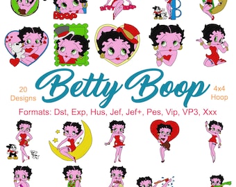 Betty Boop Machine Embroidery, 20 Designs, Betty, Cartoon Character Embroidery, Classic Cartoons, 4 Inch Hoop, Instant Download