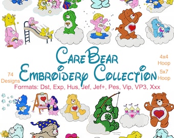 CareBear Machine Embroidery, 74 Designs, Funshine, Teddy Bear Embroidery, Lion Heart, Birthday Bear, Cheer Bear, Grumpy, Instant Download