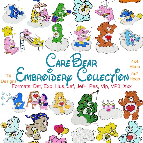 CareBear Machine Embroidery, 74 Designs, Funshine, Teddy Bear Embroidery, Lion Heart, Birthday Bear, Cheer Bear, Grumpy, Instant Download