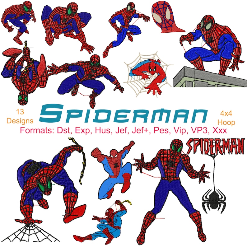 Spiderman Machine Embroidery Files 13 Designs Superhero Etsy