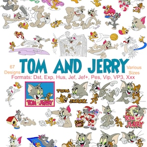 Tom en Jerry Machine Borduurwerk, 67 Ontwerpen, Cartoon Borduurwerk, Tom, Jerry, Cheer Bear, Instant Download