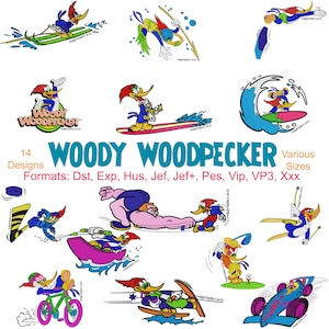 Woody Woodpecker Machine Embroidery, 14 Designs, Cartoon Embroidery, Animal Embroidery, Instant Download