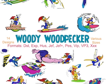 Woody Woodpecker Machine Embroidery, 14 Designs, Cartoon Embroidery, Animal Embroidery, Instant Download