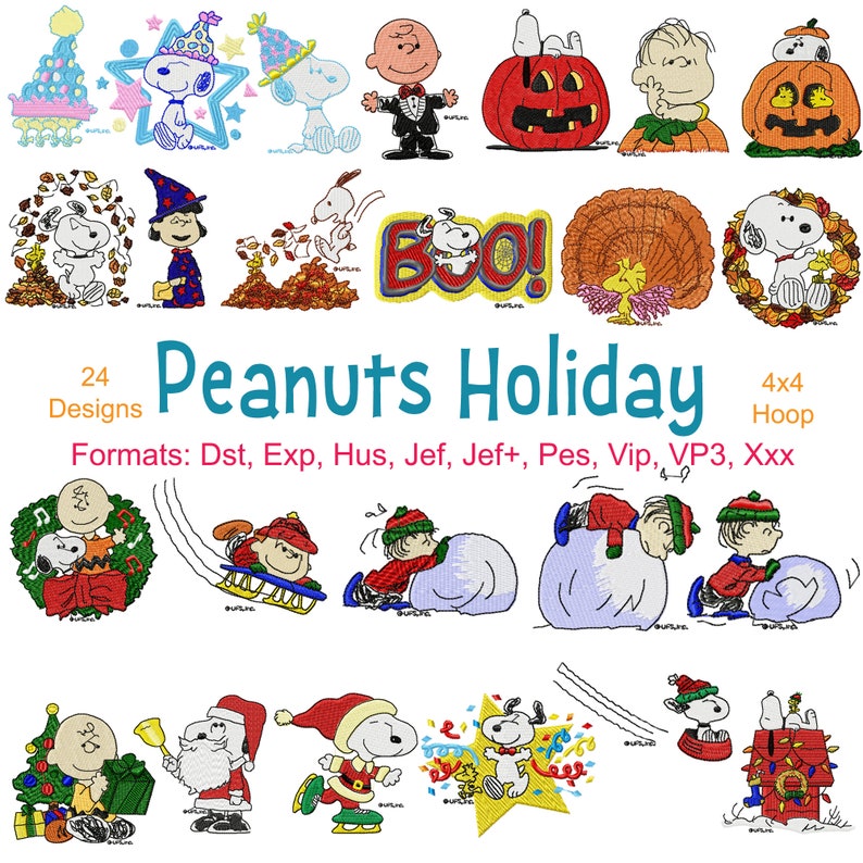 Peanuts Holiday Machine Embroidery Files 24 Designs Peanuts Etsy