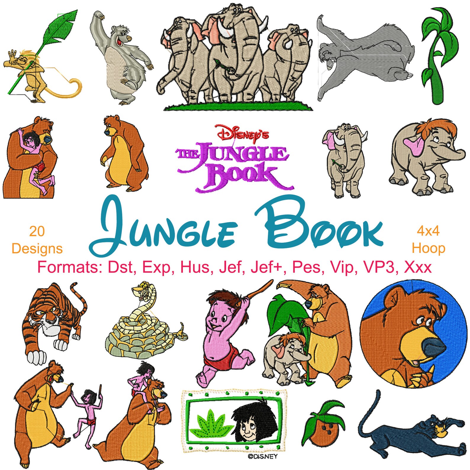 Disney jungle book machine embroidery files 20 designs  etsy Disney jungle book machine embroidery files 20 designs  etsy