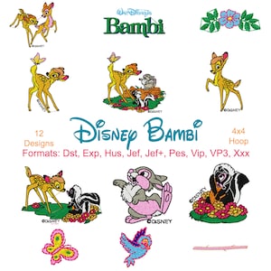 Bambi Machine Embroidery Files, 12 Designs, Bambi Embroidery, Thumper Embroidery, Deer Embroidery, Animal Embroidery, Instant Download