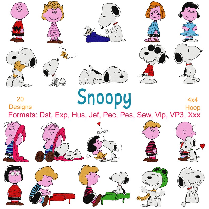 Snoopy Embroidery Files 20 Designs Peanuts Designs Snoopy Etsy UK
