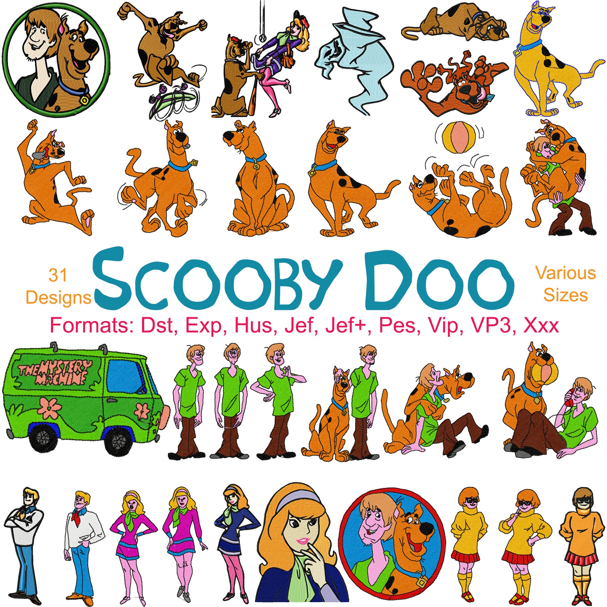 Scooby Doo Machine Embroidery, 31 Designs, Shaggy, Mystery Machine, Fred,  Velma, Daphne, Instant Download 