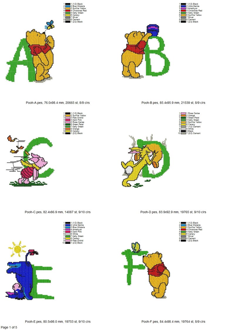 Winnie the Pooh Cross Stitch Alphabet Machine Embroidery 26 - Etsy