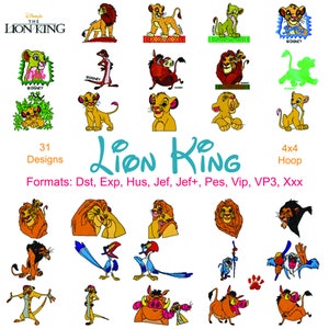 Arquivos de bordado à máquina Lion King, 31 designs, download instantâneo, bordado Lion, aro de 4 polegadas, Pes, Hus, Jef, Dst, Exp, Jef +, Vip, Vp3, Xxx