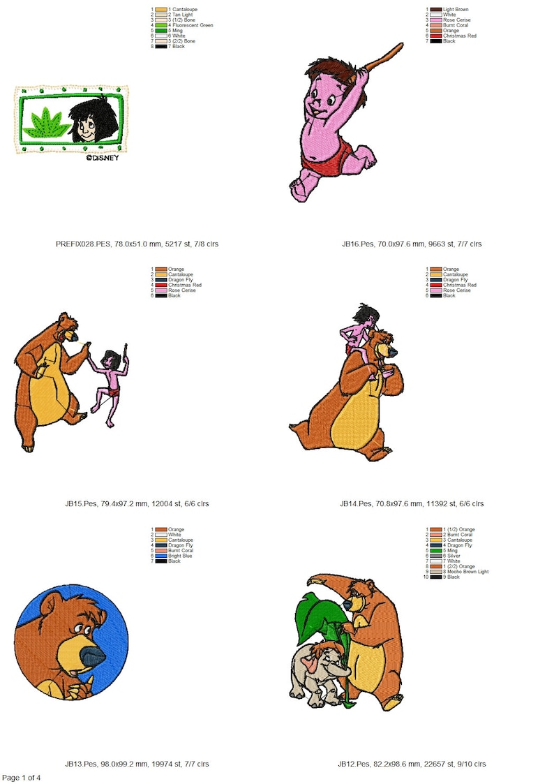Disney jungle book machine embroidery files 20 designs  etsy Disney jungle book machine embroidery files 20 designs  etsy