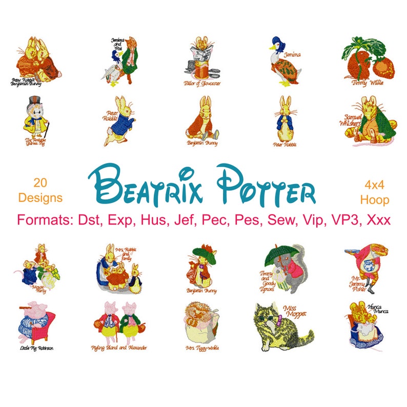 Beatrix potter machine embroidery 20 designs peter rabbit  etsy uk