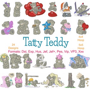 Tatty Teddy Embroidery Machine, 24 Designs, Teddy Bear, Valentines, Holiday, Tatty Bear, 4 Inch Hoop, Instant Download