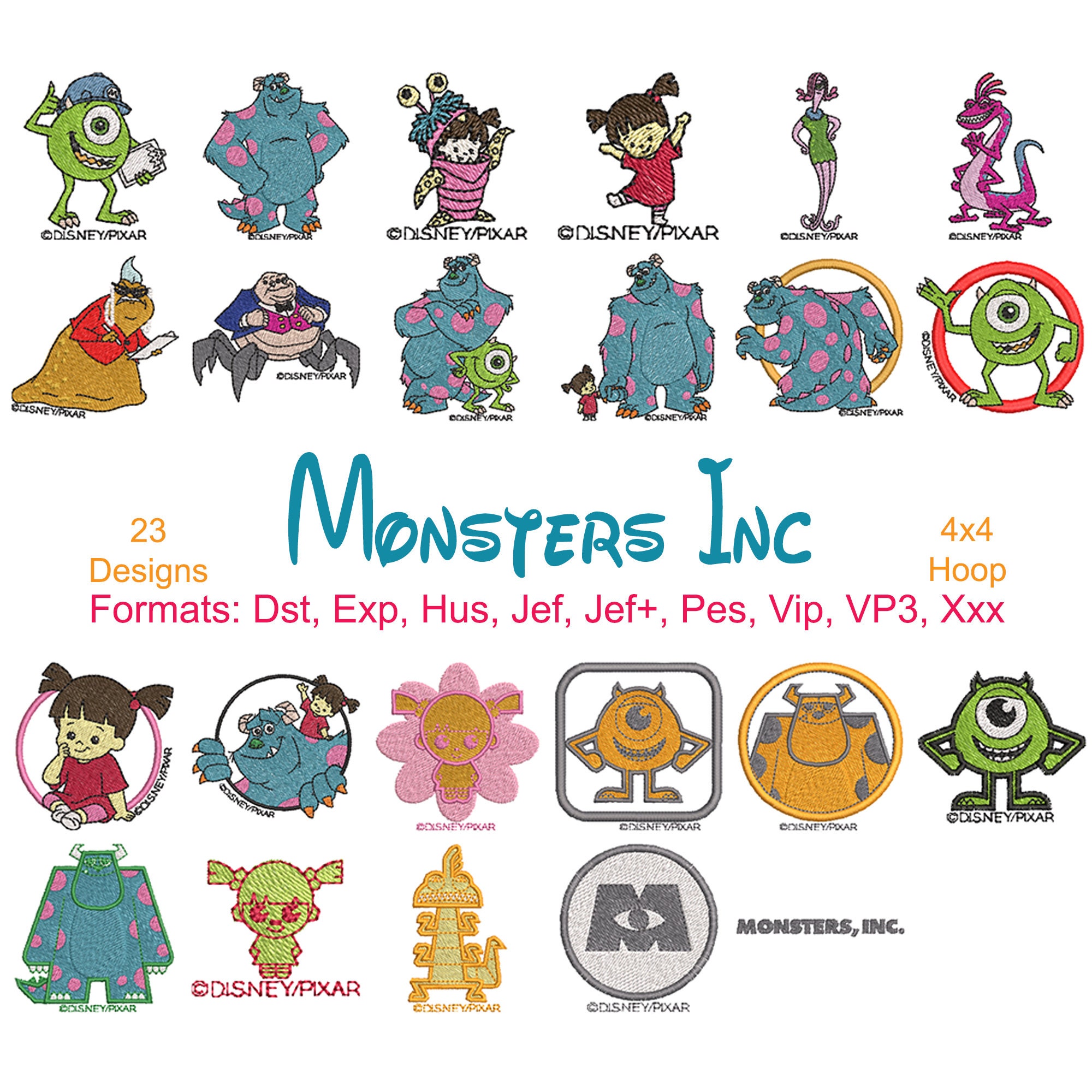 Monsters Inc Machine Embroidery Files 23 Designs Disney Etsy Australia