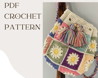 The Daisy Backpack (Child or Adult) - PDF Crochet Pattern Download / Crochet Bag  / Granny Square Knapsack / Crochet Fashion Accessory