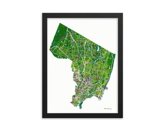 Framed Bergen County Kaart Poster