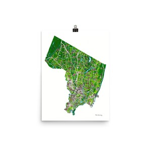 Affiche de carte du comté de Bergen dessinée à la main