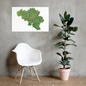 Affiche de carte de la Belgique dessinée à la main