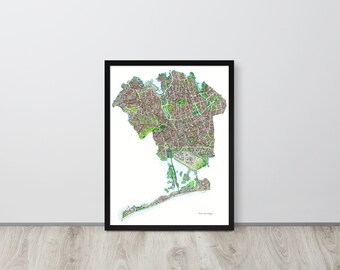 Framed Hand-Drawn Queens Map
