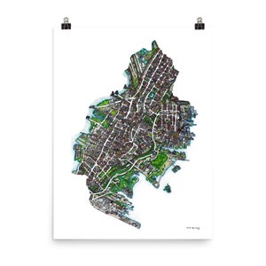Affiche de carte de ville de Jersey dessinée à la main