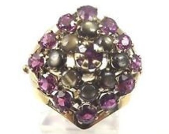 14k Yellow Gold Women's Vintage Estate Jewelry Cocktail Ring With Amethyst & Smoky Topaz Stone