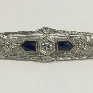 14 k Weißgold Antik Diamant & Saphir Brosche Pin