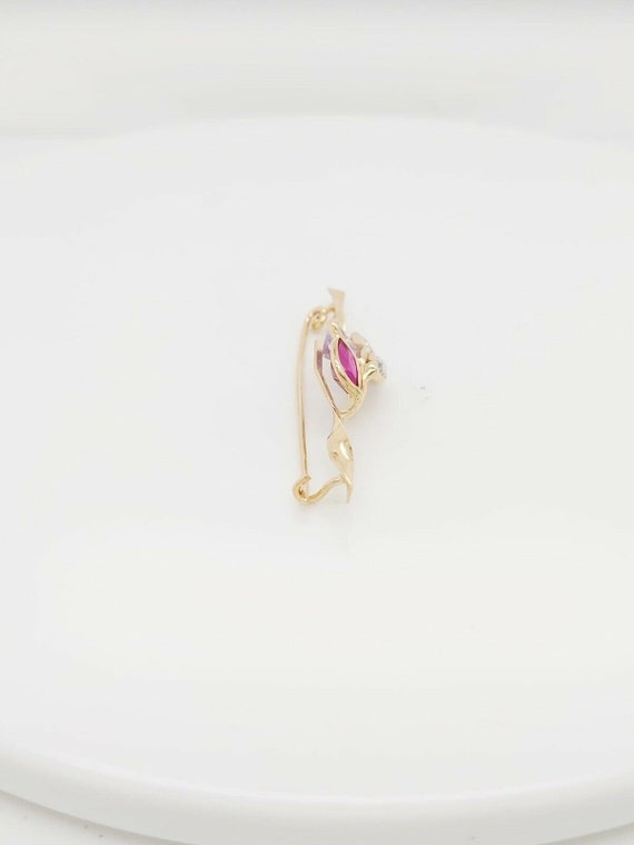 18k Yellow Gold Brooch Pin With Color Stones - image 4