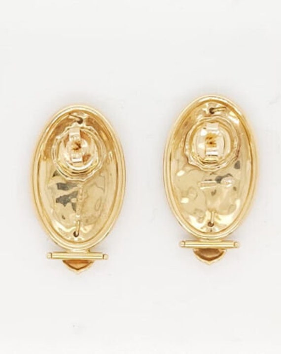 18k Yellow Gold Oval Shape Vintage Earrings With … - image 2
