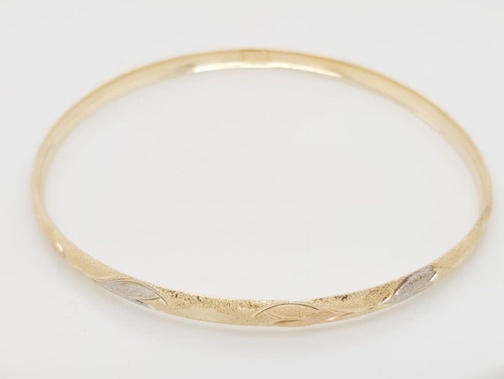 14k Two Tone Gold Dainty Women's Bangle Bracelet - image 1