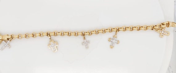 18k Yellow Gold Charm Bracelet With Diamond Cross… - image 2