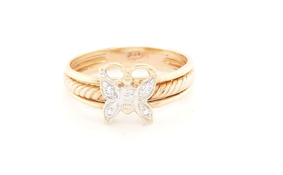 6 Jewel Tie Solid 14k Two Toned Gold Cubic Zirconia CZ Fancy Fashion Heart Butterfly Ring Size 6 Jewel Tie Solid 14k Two Toned Gold Cubic Zirconia CZ Fancy Fashion Heart Butterfly Ring Size