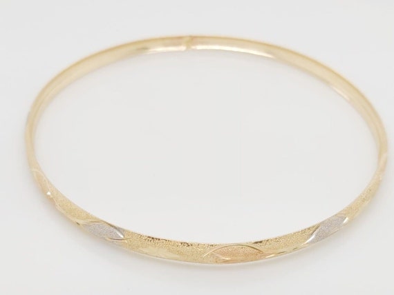 14k Two Tone Gold Dainty Women's Bangle Bracelet - image 4