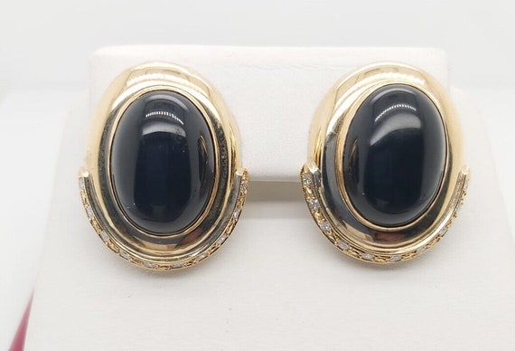 14k Yellow Gold Oval Shape Vintage Earrings With … - image 1