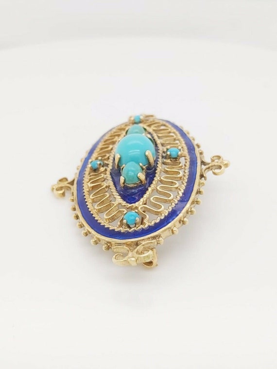 14k Yellow Gold Antique Brooch Pin With Enamel & … - image 6