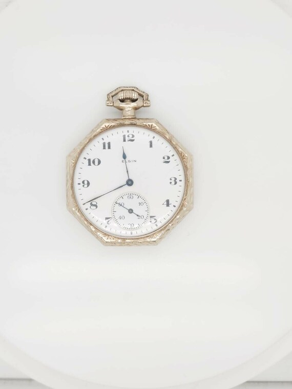 14k White Gold Antique Elgin Pocket Watch - image 5