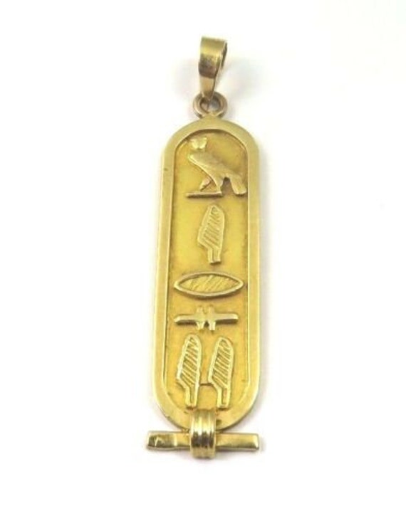 18k Yellow Gold Vintage Pendant With Egyptian Hie… - image 1