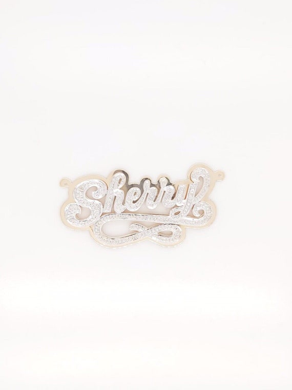 14k Two Tone Gold Sherry Double Name Plate With D… - image 1