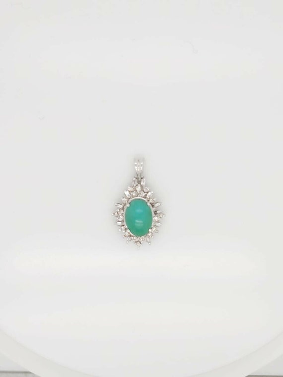 18k White Gold Pendant With Diamonds & Turquoise S