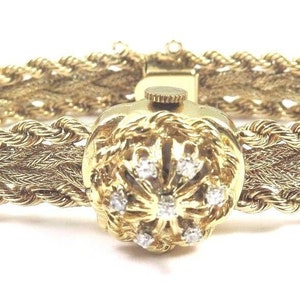 14k Yellow Gold Kings Antique Women's Art Deco Wind Up Diamond Bracelet Watch