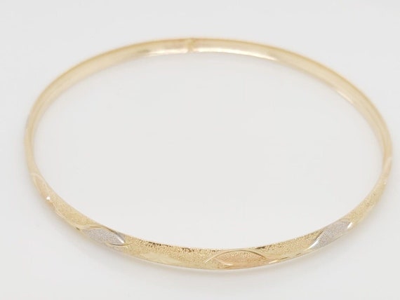 14k Two Tone Gold Dainty Women's Bangle Bracelet - image 3