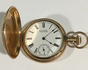 Antique Gold Plated A.W. Co. Waltham Wind Up Pocket Watch