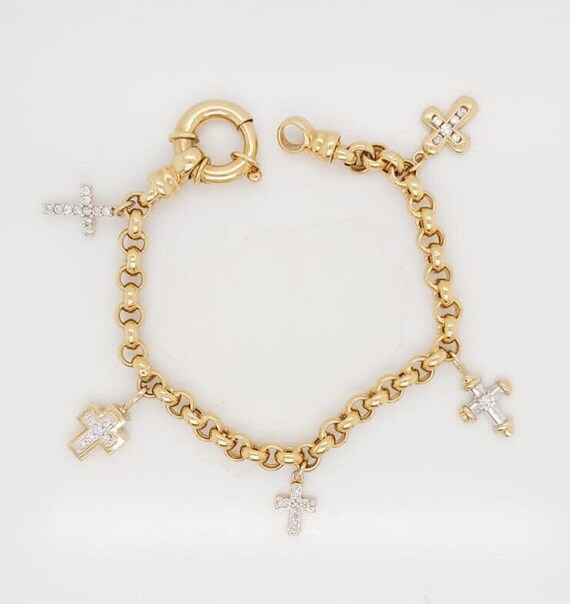 18k Yellow Gold Charm Bracelet With Diamond Cross… - image 4