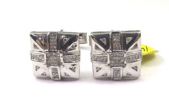 14k White Gold Square Shape Cufflinks With Prince… - image 1