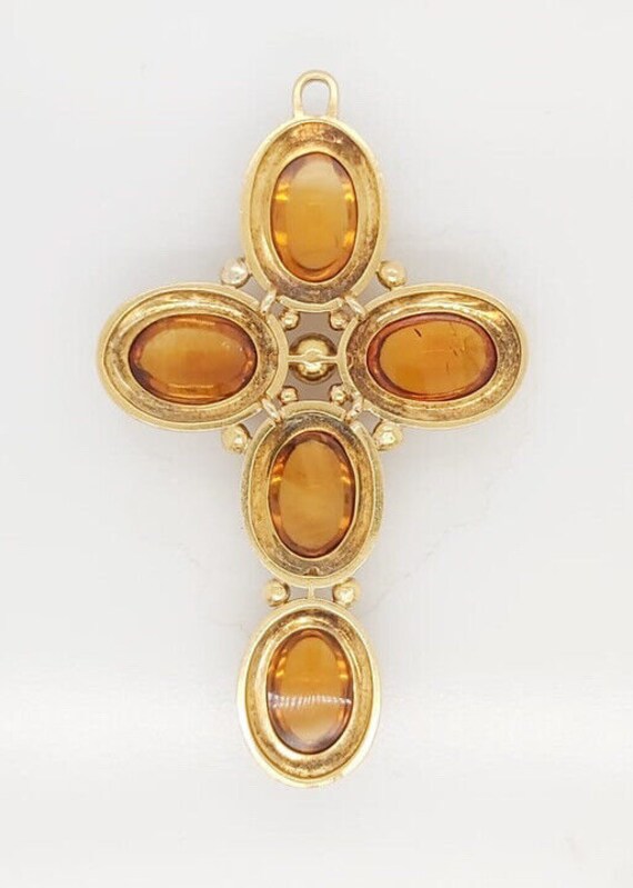 18k Yellow Gold Vintage Cross Pendant With Citrin… - image 4