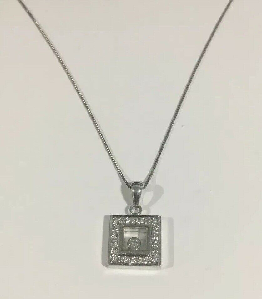 18k White Gold Floating Diamond Pendant With Silver Chain Etsy UK