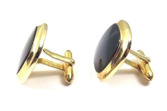 14k Yellow Gold Square Shape Cufflinks With Black… - image 3