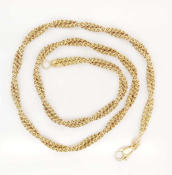 18k Yellow Gold Vintage Twisted Double Rope Chain Necklace 18