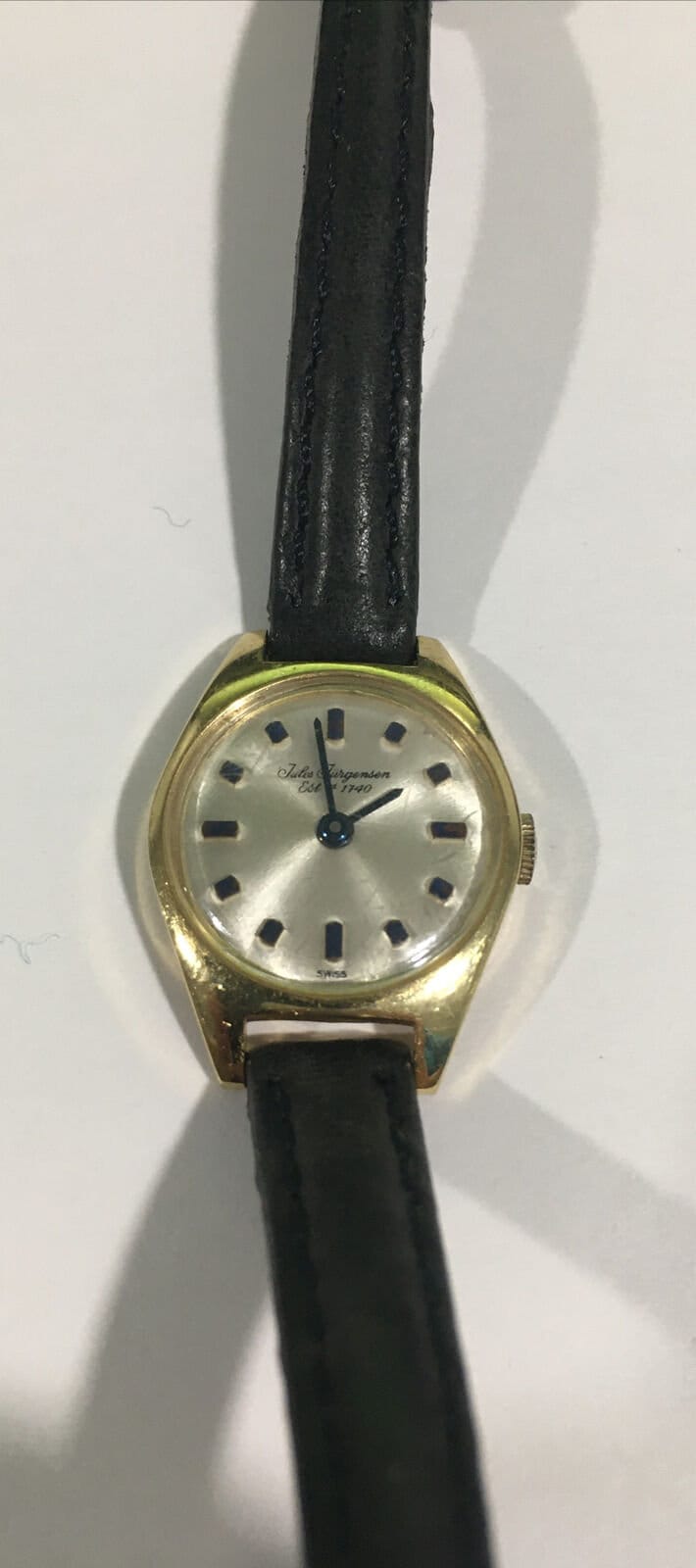 Jules Jurgensen 18k Yellow Gold Vintage Mechanical Watch With Leather Band