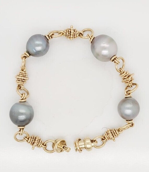 14k Yellow Gold Michael Dawkins Charm Bracelet With Pearls Etsy